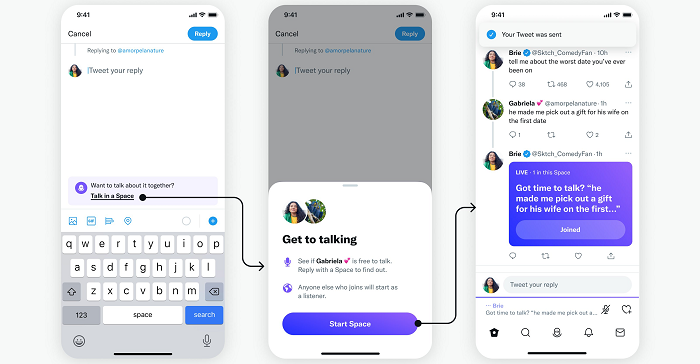 Twitter Adds New Prompts to Start a Space From Within the Tweet Reply Flow